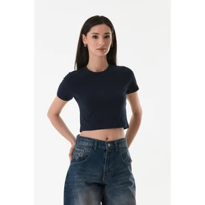 Basic Bisiklet Yaka Crop Tişört
