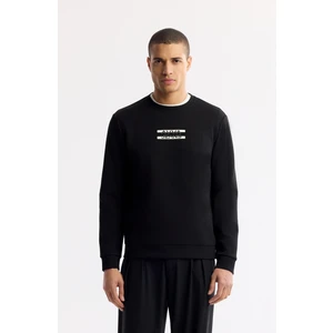 Erkek Regular Fit Siyah Bisiklet Yaka Baskılı Bi-Stretch İnterlok Sweatshirt A51Y1204