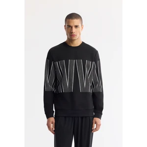 Erkek Regular Fit Siyah Bisiklet Yaka Baskılı Bi-Stretch İnterlok Sweatshirt A51Y1227