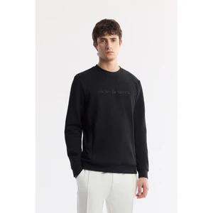 Erkek Regular Fit Siyah Bisiklet Yaka Baskılı Bi-Stretch İnterlok Sweatshirt A51Y1208