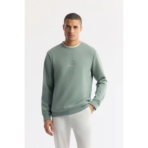 Erkek Mint Yeşil Bisiklet Yaka Baskılı Bi Stretch Interlok Sweatshirt A51y1235