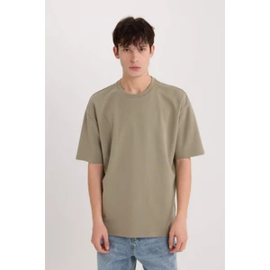 Oversize Geniş Kalıp Ütü Gerektirmeyen Bisiklet Yaka Kısa Kollu Basic Düz Ağır Kumaş Tişört X3926AZ25SP