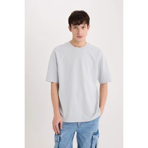 Oversize Geniş Kalıp Ütü Gerektirmeyen Bisiklet Yaka Kısa Kollu Basic Düz Ağır Kumaş Tişört X3926AZ25SP