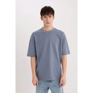 Oversize Geniş Kalıp Ütü Gerektirmeyen Bisiklet Yaka Kısa Kollu Basic Düz Ağır Kumaş Tişört X3926AZ25SP
