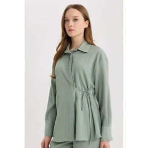 Regular Fit Büzgülü Krinkıl Kumaş Uzun Kollu Gömlek D8532AX25SP