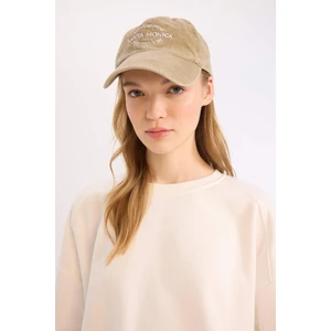 Kadın Nakışlı Sarı Jean Görünümlü Cap Şapka B7195AX25SM Pamuklu Desenli