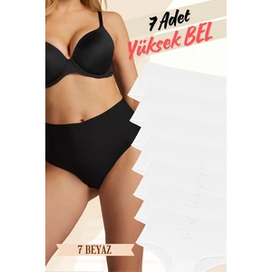 Red İç Giyim Pamuklu Kadın Yüksek Bel Külot (Slip) 7'li Paket (Büyük Beden-Battal-Bato)