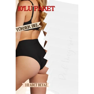 Red İç Giyim Büyük Beden Yüksek Bel Pamuklu Kadın Külot (Slip) 10'lu Paket (Battal-Bato)