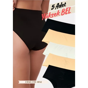 Red İç Giyim Highwaist Pamuk Kadın Yüksek Bel Külot 5'li Paket (Büyük Beden-Battal-Bato)