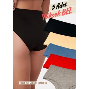 Red İç Giyim Highwaist Pamuk Kadın Yüksek Bel Külot 5'li Paket (Büyük Beden-Battal-Bato)