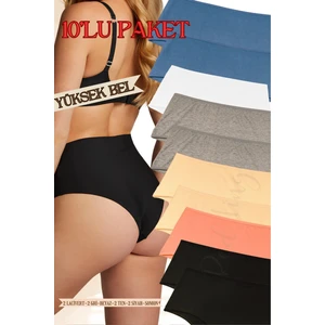 Red İç Giyim Büyük Beden Yüksek Bel Pamuklu Kadın Külot (Slip) 10'lu Paket (Battal-Bato)