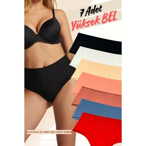 Red İç Giyim Pamuklu Kadın Yüksek Bel Külot (Slip) 7'li Paket (Büyük Beden-Battal-Bato)
