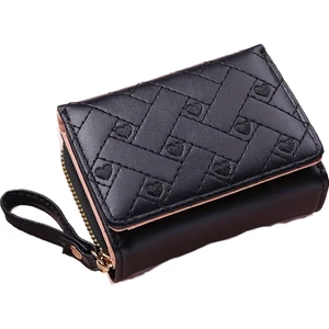 Kadın Cüzdan Kısa, Basit Aşk Işlemeli Üç Çanta Kart Çantası Çok Kart Cüzdan (Yurt Dışından)