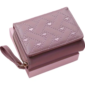 Kadın Cüzdan Kısa, Basit Aşk Işlemeli Üç Çanta Kart Çantası Çok Kart Cüzdan (Yurt Dışından)