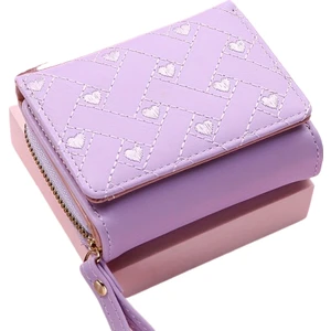 Kadın Cüzdan Kısa, Basit Aşk Işlemeli Üç Çanta Kart Çantası Çok Kart Cüzdan (Yurt Dışından)