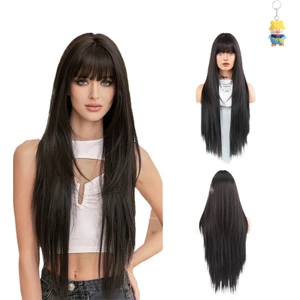 Peruk Kadın Uzun Saç Siyah Peruk Kimyasal Elyaf Fiber Tam Kafa Kapağı (Yurt Dışından)