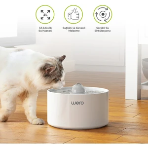 Otomatik Kedi Köpek Su Şelalesi Su Pınarı Su Sebili (Seramik) - Sessiz Çalışma - 2.0 Lt Otomatik Su Temizleme - Beyaz