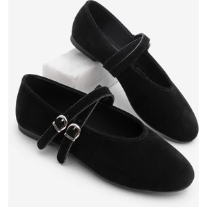 Kadın Çapraz Bantlı Babet Niroza Siyah Süet