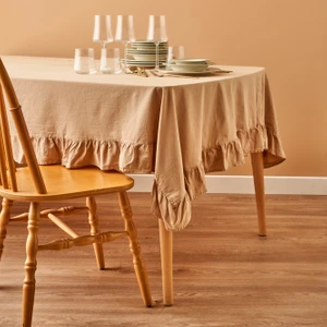Bella Maison %100 Pamuk Elegance Kenarı Fırfırlı Masa Örtüsü Bej (150x250 cm)