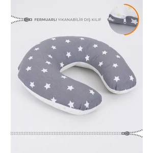 Emzirme Yastığı Minderi, Pamuk Kumaş - Koyu Gri Sarı