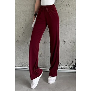 La & Verta Bordo Beli Lastikli Yırtmaçlı Yüksek Bel Eşofman Altı