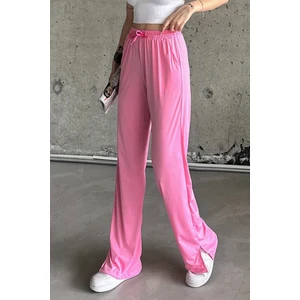 La & Verta Şeker Pembe Beli Lastikli Yırtmaçlı Yüksek Bel Eşofman Altı