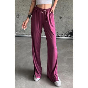 La & Verta Gül Kurusu Beli Lastikli Yırtmaçlı Yüksek Bel Eşofman Altı