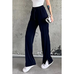 La & Verta Koyu Lacivert Beli Lastikli Yırtmaçlı Yüksek Bel Eşofman Altı