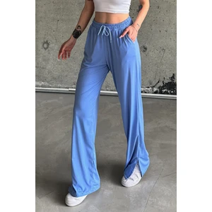 La & Verta Mavi Beli Lastikli Yırtmaçlı Yüksek Bel Eşofman Altı