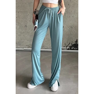 La & Verta Nil Yeşili Beli Lastikli Yırtmaçlı Yüksek Bel Eşofman Altı