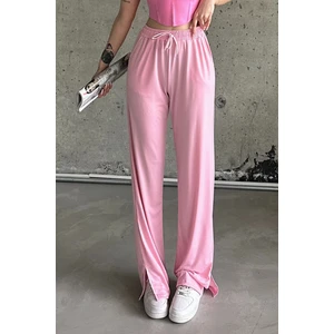 La & Verta Pembe Beli Lastikli Yırtmaçlı Yüksek Bel Eşofman Altı