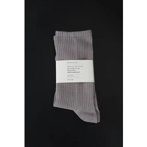 Düz Lastik Örgü Soket Çorap Açık Gri