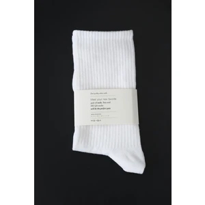 Düz Lastik Örgü Soket Çorap Beyaz