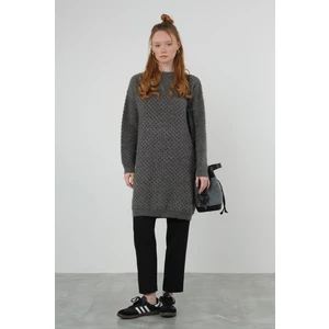 Örümcek Örgülü Kazak Uzun Antrasit