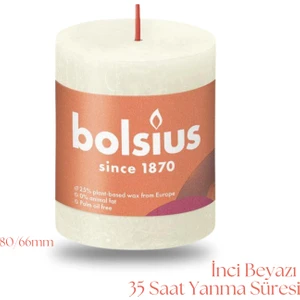 Rustik Blok Sütun Mum - Silindir Şeklinde - İnci Beyazı Renkli - 35 Saat Uzun Yan ma Süresi - Ev Dekorasyonu - Kokusuz - Doğal Vegan Özler - 6,6 cm - 8 cm