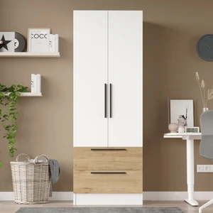 Robin Home lukas 2 Kapaklı 2 Çekmeceli Gardırop Elbise Dolabı Sepet-Beyaz