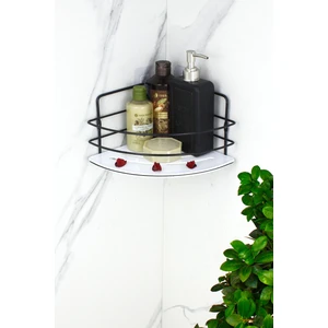 Kristal Raflı Paslanmaz Siyah Tel Şampuanlık Yapışkanlı Banyo Köşeliği - Rafı