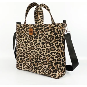 Woody Cord Leopar Desenli  Büyük Boy Gabardin Tote Çanta