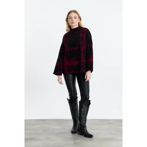 24378 Yarım Boğaz Şardonlu Kazak Siyah-Bordo