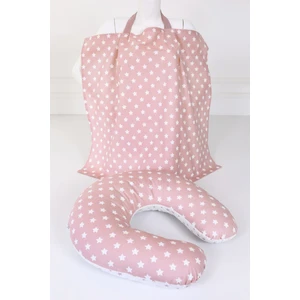 Emzirme Yastığı, Emzirme Önlüğü Set - Pamuklu Kumaş - Pudra Yıldız