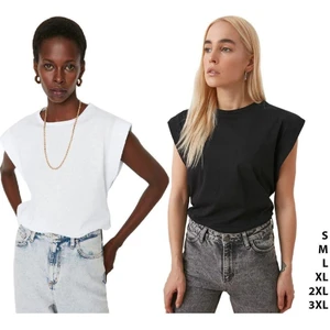 Siyah-Beyaz 2'li %100 Pamuk Vatka Görünümlü Koltukaltı Parçalı Basic Bisiklet Yaka Örme T-Shirt