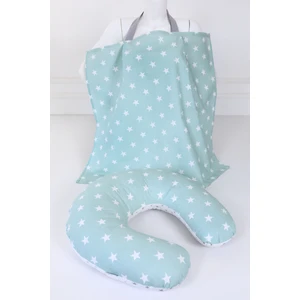 Emzirme Yastığı, Emzirme Önlüğü Set - Pamuklu Kumaş - Yeşil Gri