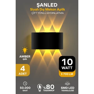 Şanled Dekoratif 10w  Çift Yönlü Iç-Dış Mekan Siyah Kasa Amber Rengi Işık Duvar Aplik