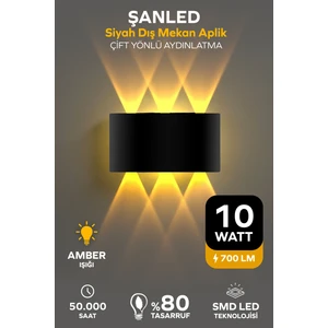 Şanled Dekoratif 10w  Çift Yönlü Iç-Dış Mekan Siyah Kasa Amber Rengi Işık Duvar Aplik