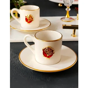 Regna Home Love Roses 4 Parça 2 Kişilik Yaldızlı Porselen Kahve Fincan Takımı