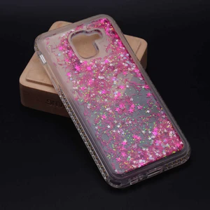 Vardar Aksesuar Galaxy J6 Uyumlu Kılıf Özel Tasarım Sıralı Taşlı Sıvılı Simli Silikon Kapak