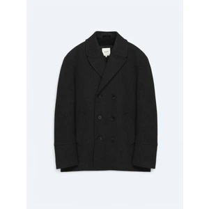 Siyah Regular Fit Kruvaze Yaka Casual Örme Kaban