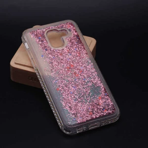 Vardar Aksesuar Galaxy J6 Uyumlu Kılıf Özel Tasarım Sıralı Taşlı Sıvılı Simli Silikon Kapak