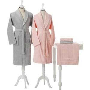 Camellia Gri Pembe Bornoz Seti 3400