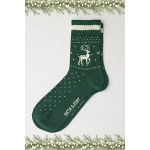 Kadın Yeniyıl Desenli Soket Çorap Yeşil